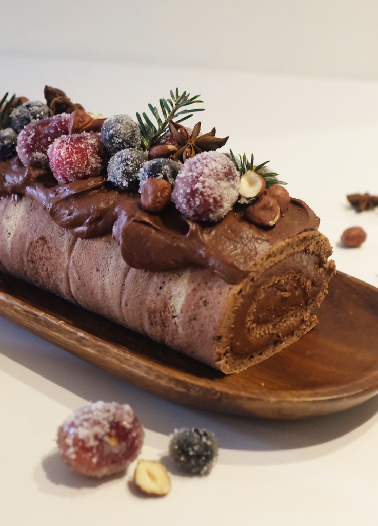 picture of the chocolate hazelnut buche de noel christmas treat